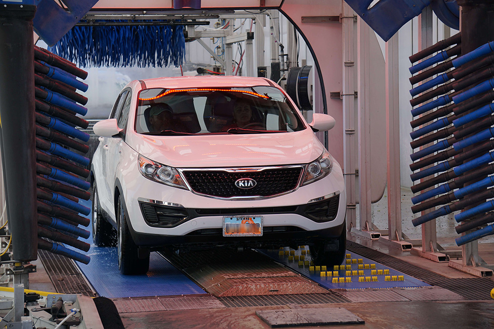 Clean car inside of tunnel